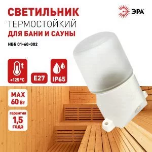 Светильник ЭРА НББ 01-60-002 для бани пластик/стекло наклонный IP65 E27 max 60Вт 158х116х85 белый