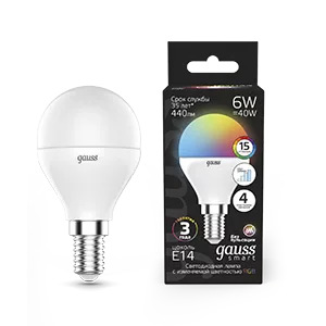 Лампа Gauss Шар 6W E14 RGBW+димирование LED 1/100