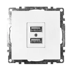Розетка USB 2-местная (механизм), STEKKER GLS10-7115-01, 250B, 2,4А, серия Катрин, белый