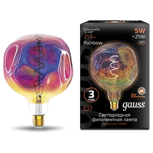 Лампа Gauss Filament G150 5W 250lm 1800К Е27 rainbow LED 1/6