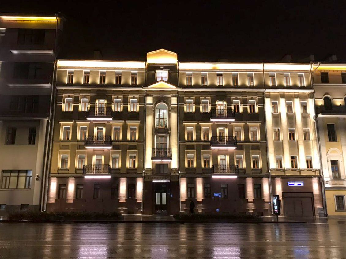 Архитектурное освещение фасада здания ОАО "РЖД" в г. Москве