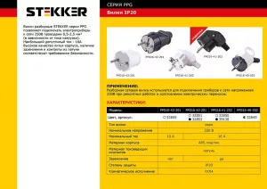 Вилка прямая с/з STEKKER, PPG16-42-201, ABS пластик, 250В, 16A, IP20, черный