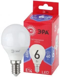 Лампочка светодиодная ЭРА RED LINE LED P45-6W-865-E14 R E14 / Е14 6Вт шар холодный дневной свет