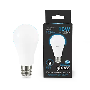 Лампа Gauss A60 16W 1520lm 6500K E27 LED 1/10/50