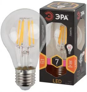 Лампочка светодиодная ЭРА F-LED A60-7W-827-E27 Е27 / Е27 7Вт филамент груша теплый белый свет
