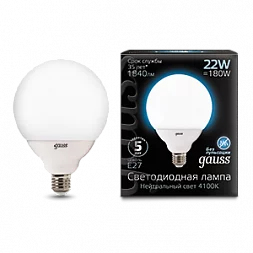 Лампа Gauss G125 22W 1900lm 4100K E27 LED 1/10