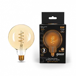 Лампа Gauss Filament G125 6W 360lm 2400К Е27 golden flexible LED 1/20