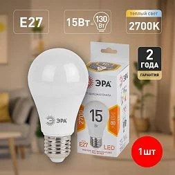 Лампочка светодиодная ЭРА STD LED A60-15W-827-E27 E27 / Е27 15 Вт груша теплый белый свет