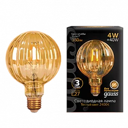 Лампа Gauss Filament G100 4W 380lm 2400К Е27 golden Baloon LED 1/20