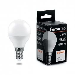 Лампа светодиодная Feron.PRO LB-1407 Шарик E14 7.5W 175-265V 6400K