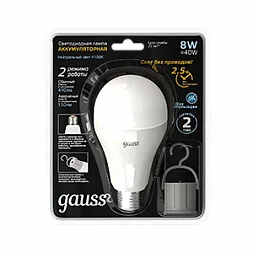 Лампа Gauss A60 8W 490lm 4100K E27 с Li-Ion аккумулятором LED 1/25