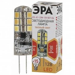 Лампочка светодиодная ЭРА STD LED JC-1,5W-12V-827-G4 G4 1,5Вт капсула теплый белый свет